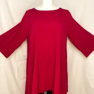 Linea by Louis Dell’Olio 2X Pebble Crepe Red Tunic 3/4 Sleeves Shark Bite Hem